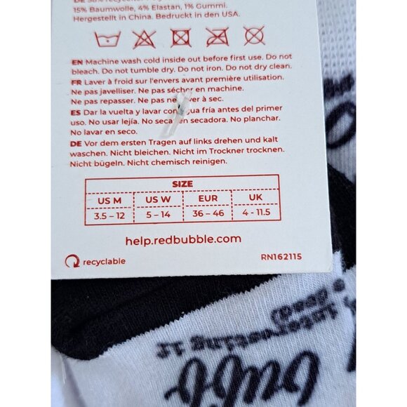 New Redbubble History Buff Socks Graphic Text Black White Novelty Women's 5-14 - Picture 7 of 7